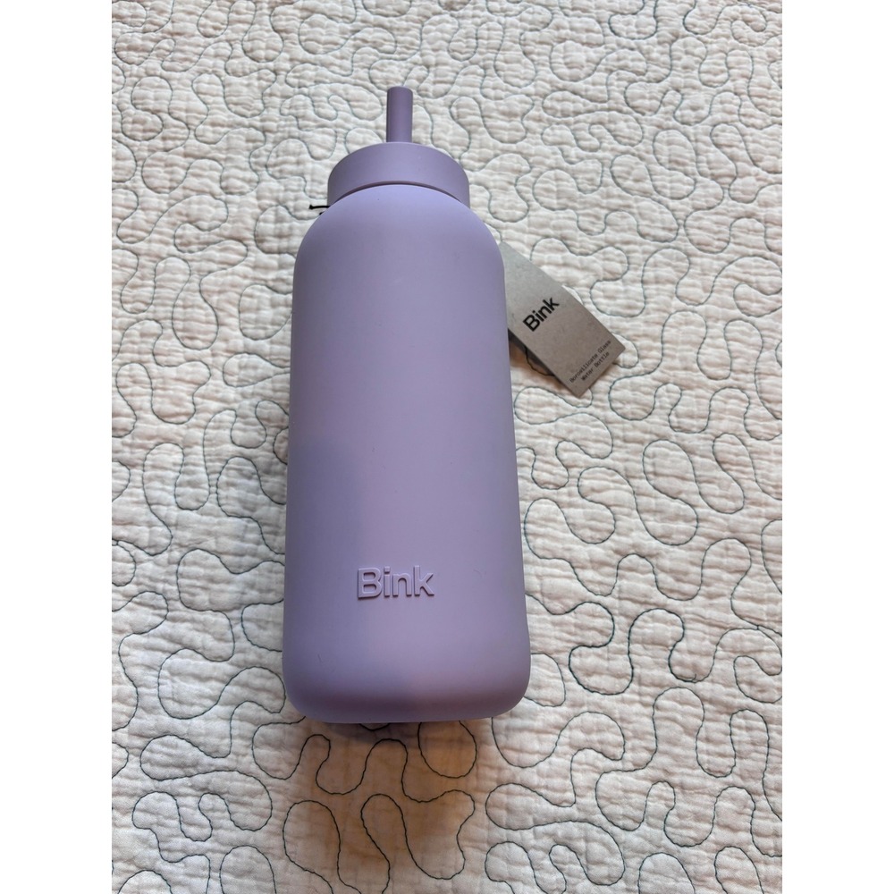 Bink Big Bottle 36oz Borosilicate Glass Water Bottle Straw Lid Lilac Purple